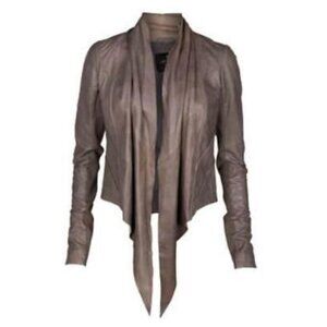 Vintage All Saints Cruz Tan Brown Leather Waterfall Jacket UK 8 US 4